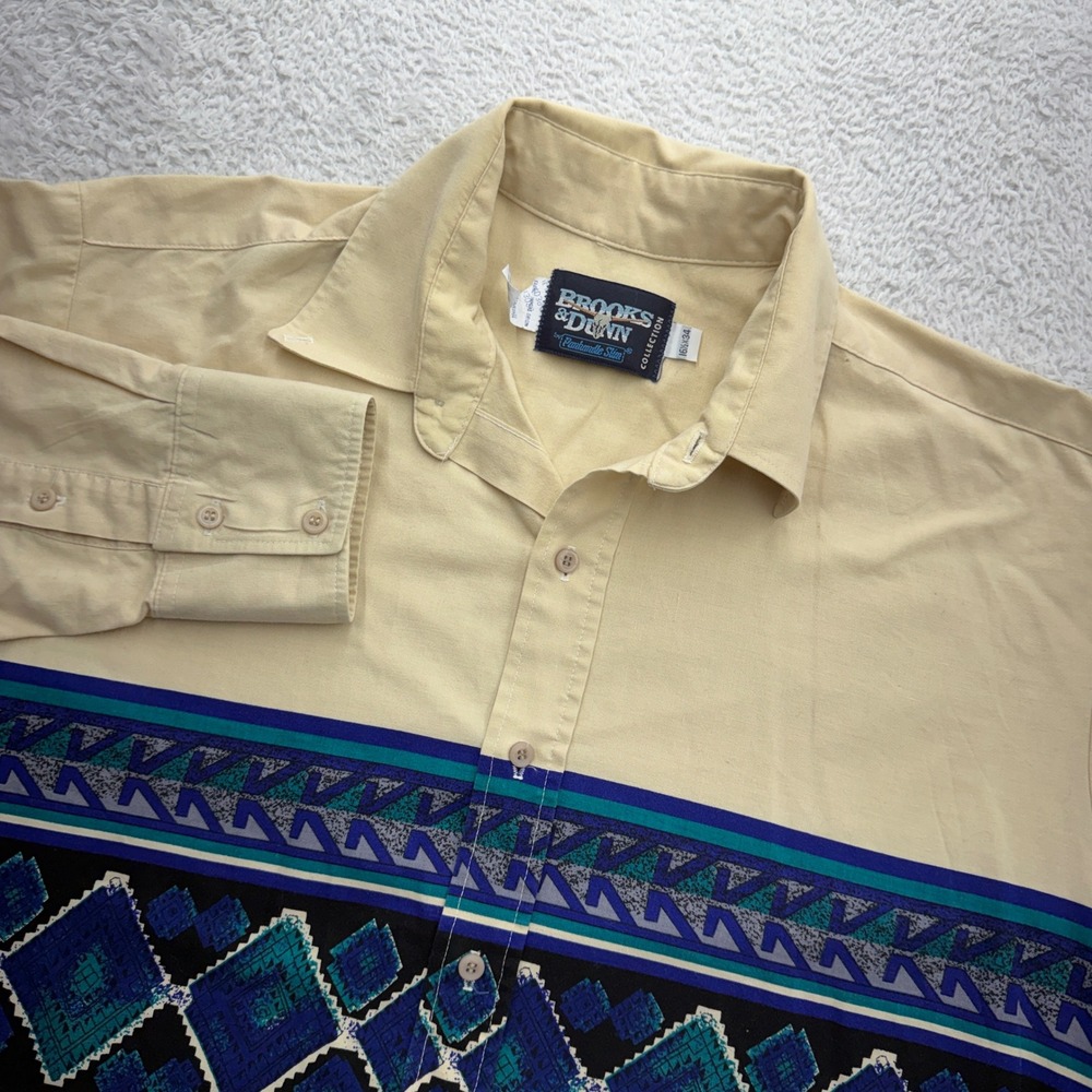 Brooks & Dunn Panhandle Slim Mens Western Shirt Tan Aztec Geometric 16.5x34‎ L